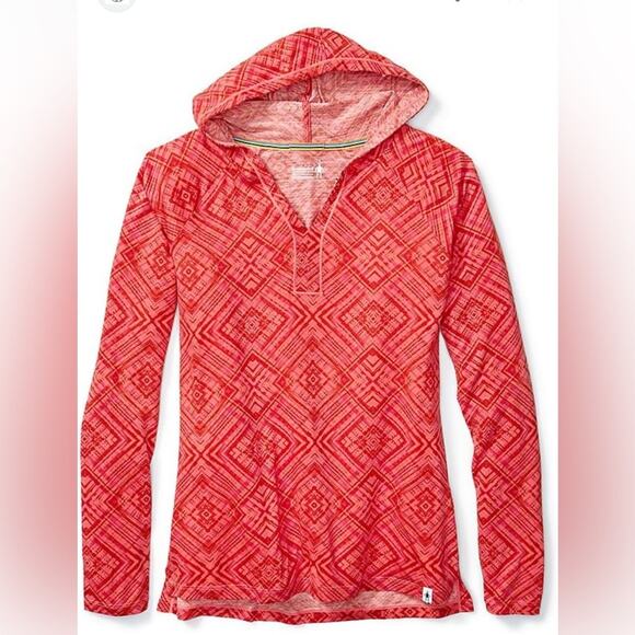 Smart wool Women’s Sz Large Merino 150 Pattern Hoody Shirt in (Bright Coral) - Picture 1 of 7